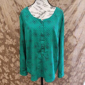 Merona Teal and Black 3/4 Button Up Blouse, Size XL, Excellent Used Condition!